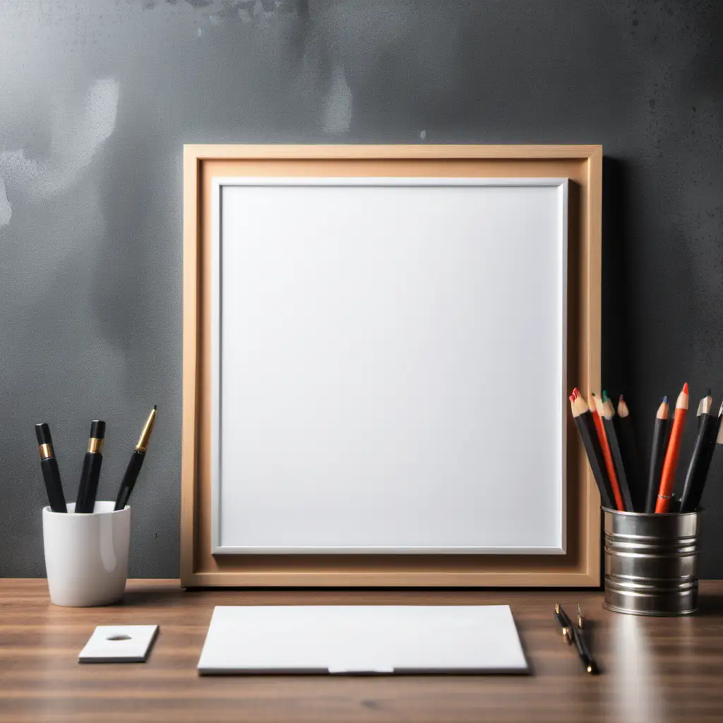 Artists Workspace with Blank Canvas on Desk