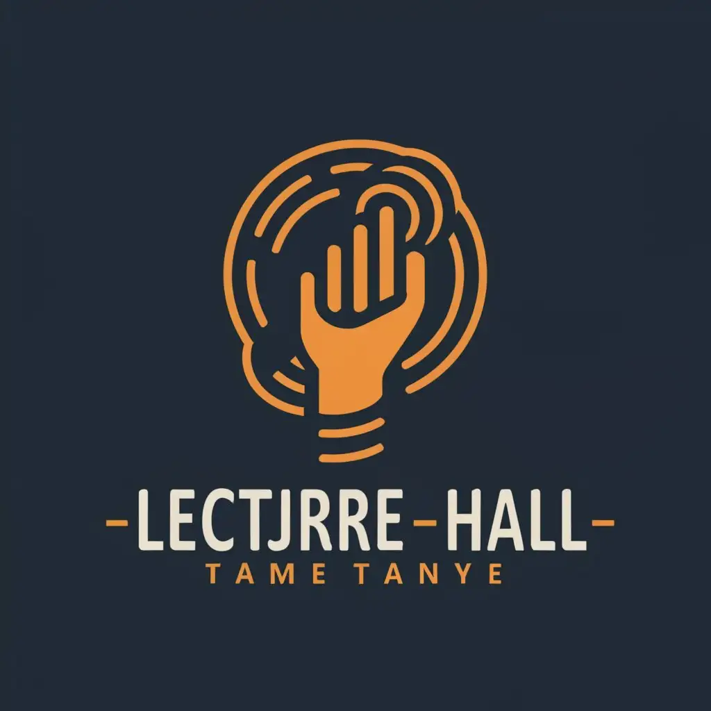 a logo design,with the text "Lecture Hall", main symbol:Hand, holding a microphone,Moderate,be used in Events industry,clear background