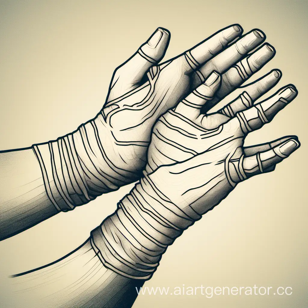 Healing-Hands-Artistic-Bandaged-Hands-Outlined-by-Intricate-Contours
