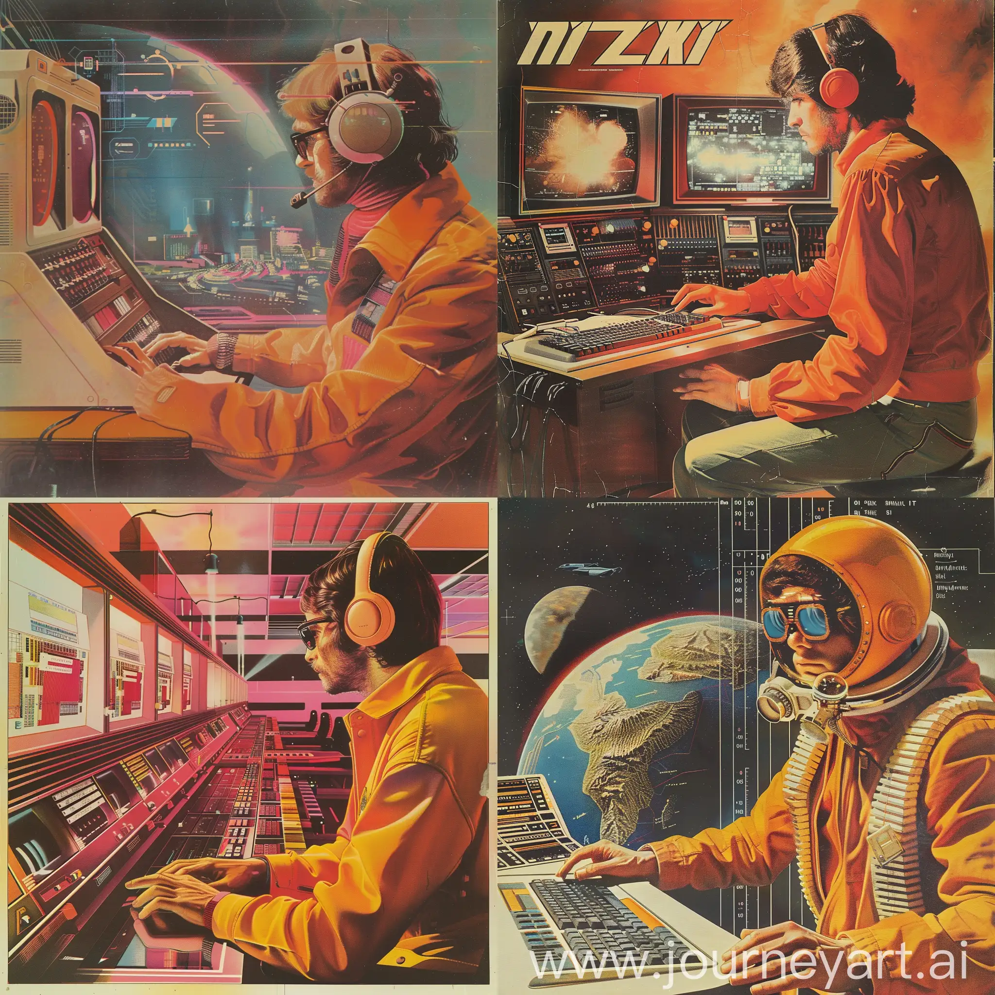 it industry, programmer, futurism, 1970, in the style of miadzaki