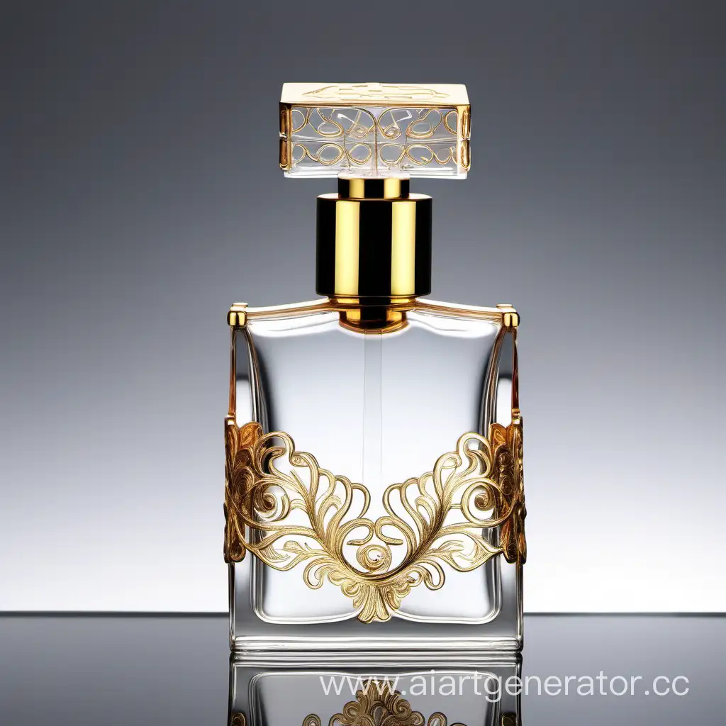 botella de perfume elegante transparente con dorado