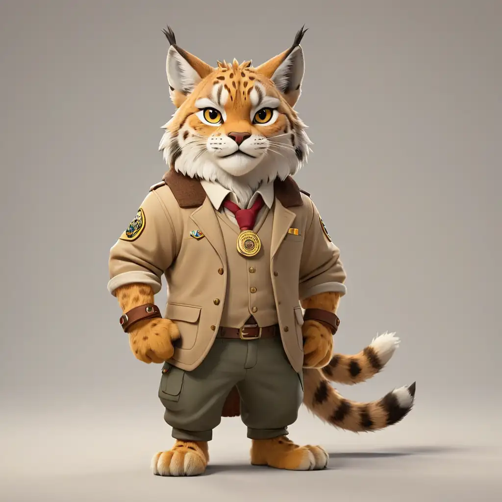 a lynx cartoon style, full body, in mayor clothes, clear background