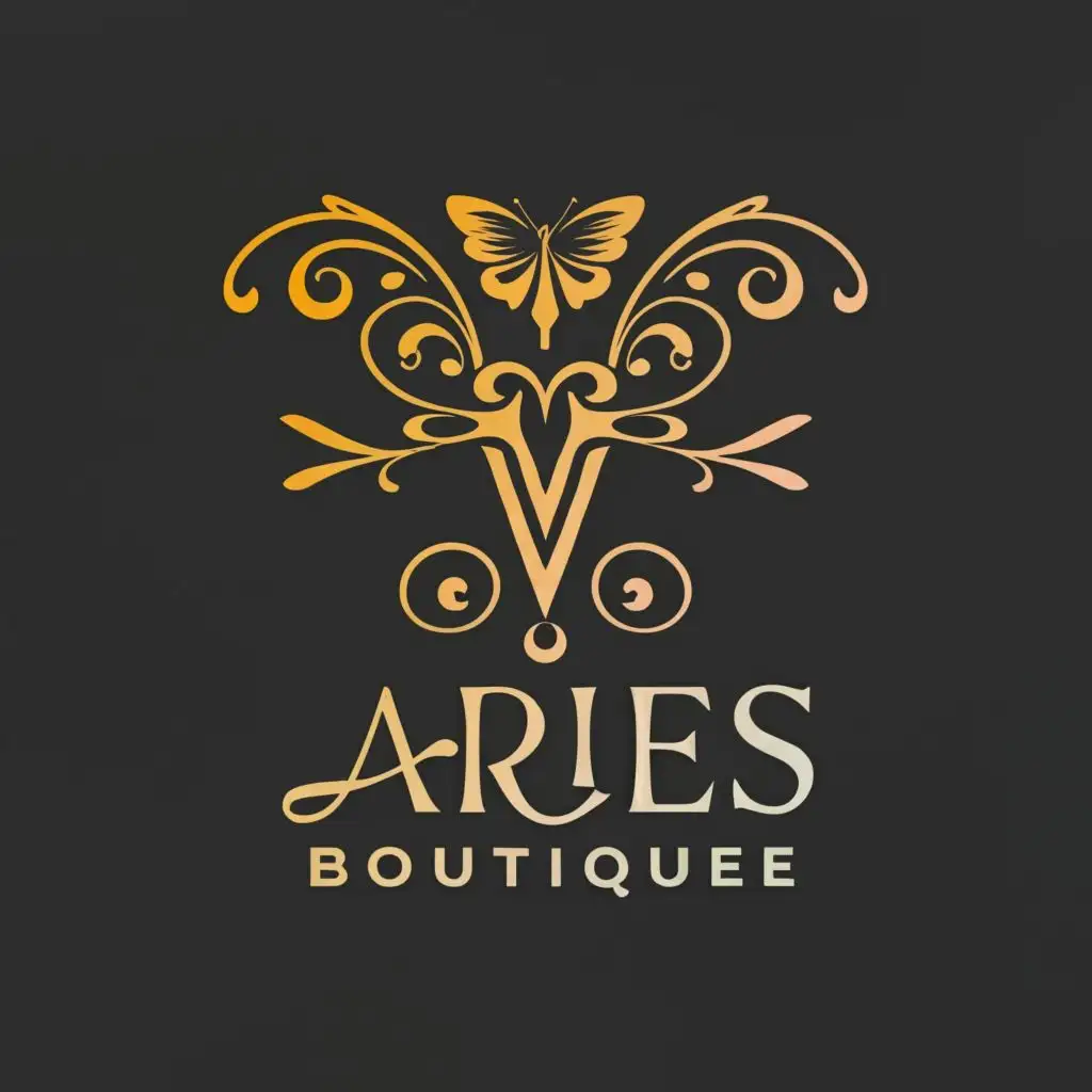 logo, Aries sign and a butterfly, with the text "Aries Boutique", typography, be used in Beauty Spa industry