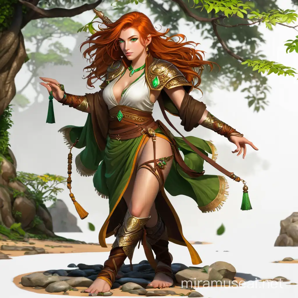 DnD monk Class, 1girl, human, ((sexy women)), ginger hair, green eyes, The perfect choice for a captivating wallpaper, ultra HD, detailed body, full body, detailed hands, detailed face, detailed eyes, full body