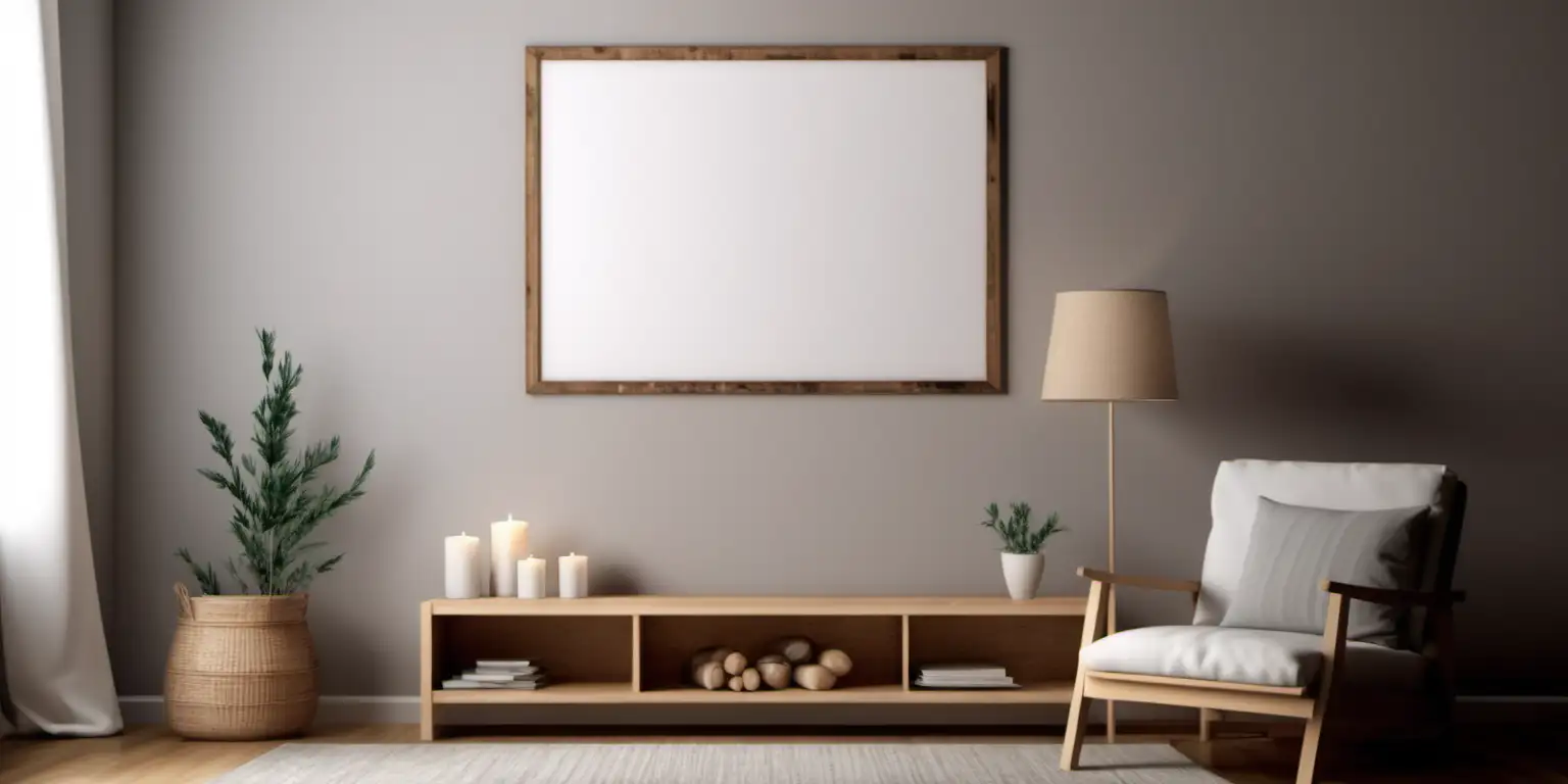 Farmhouse Style Cozy Living Room Wooden Poster Frame Mockup
