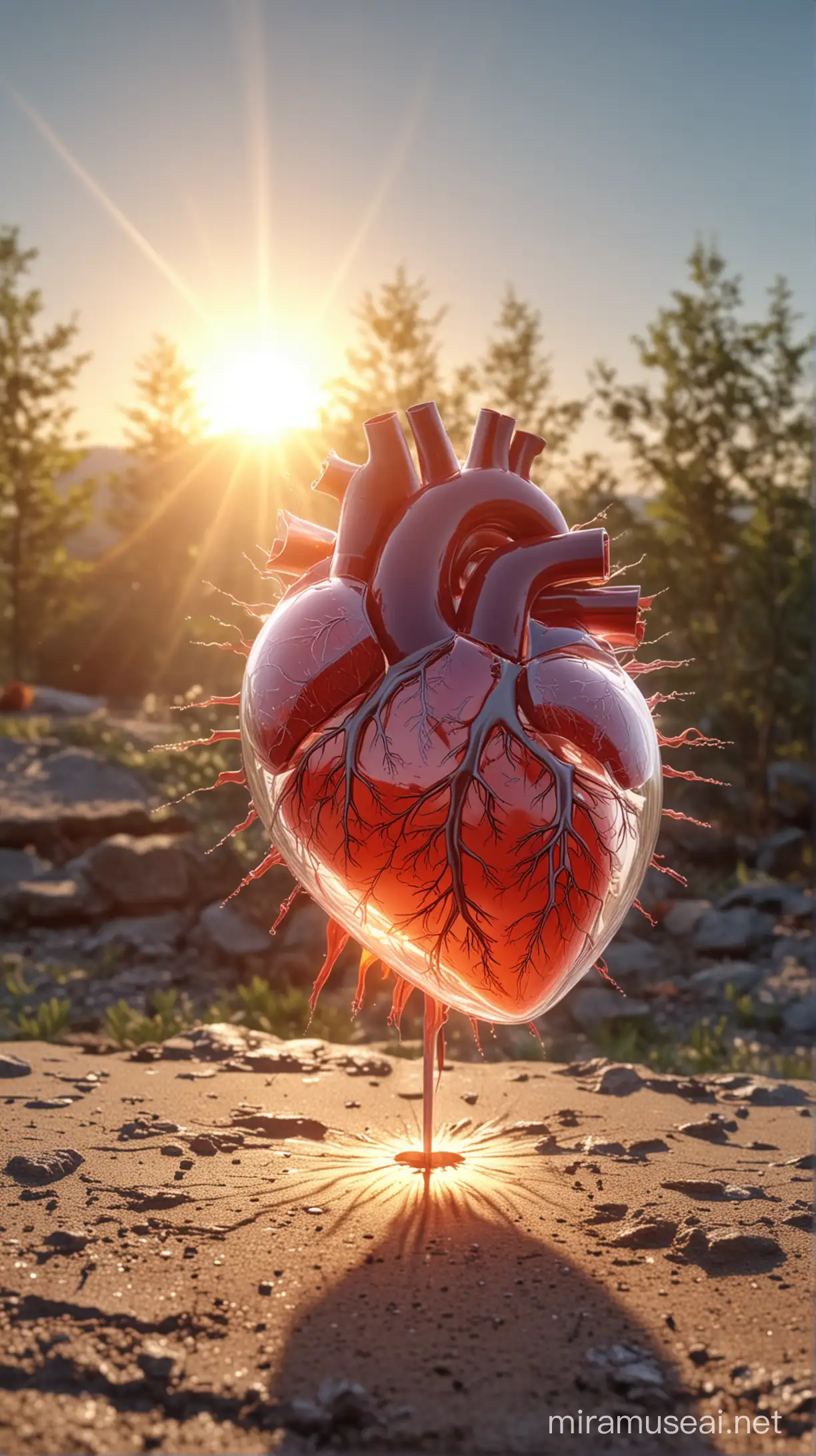 heart diagram, natural background, sun light effect, 4k, HDR, morning time weather