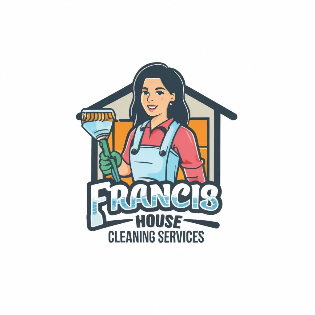 logo, Light Skin Hispanic Lady with cleaning supplies, with the text "Francis' House Cleaning Services", typography, be used in Home Family industry