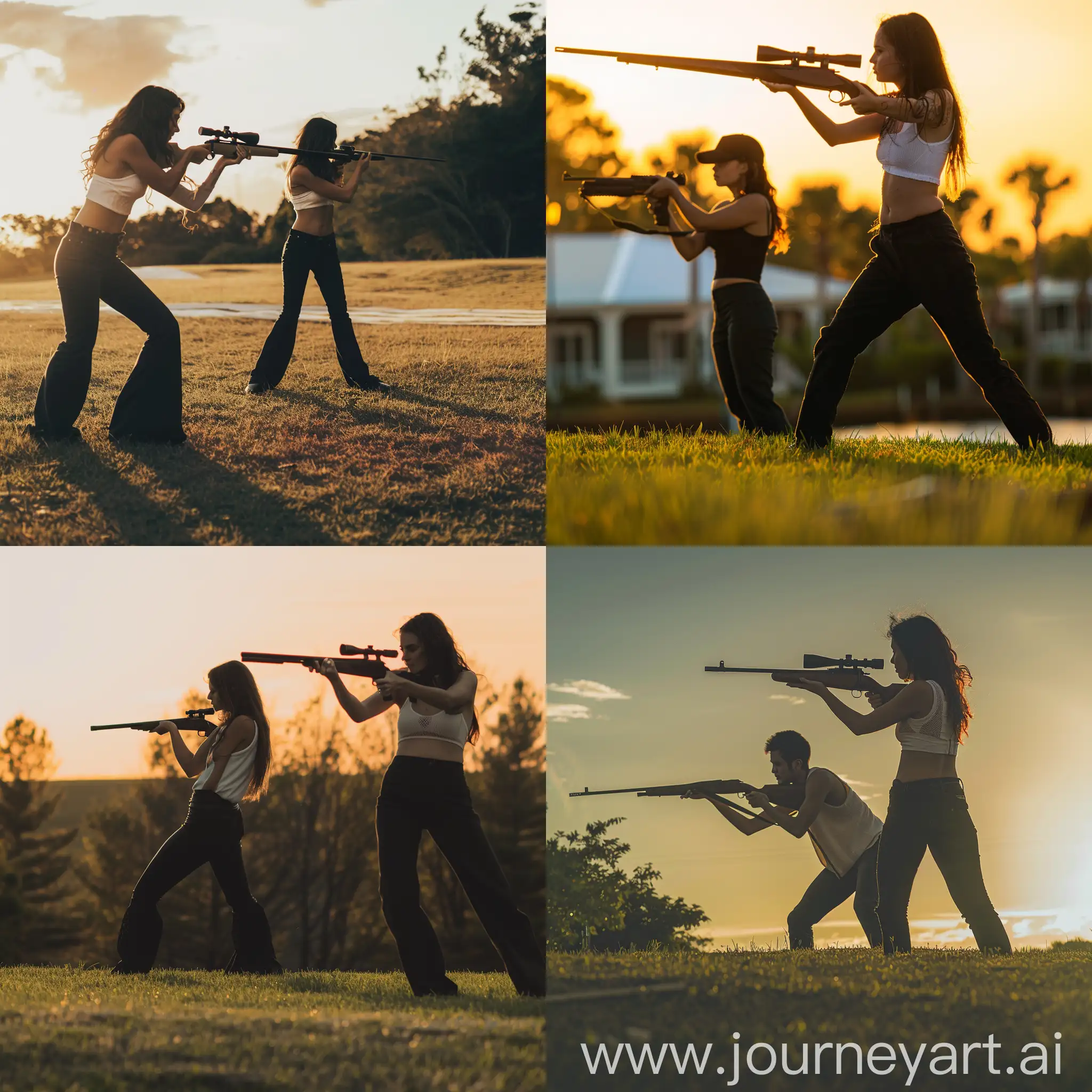 Charming-Woman-Aiming-Rifle-Outdoors-in-Daylight