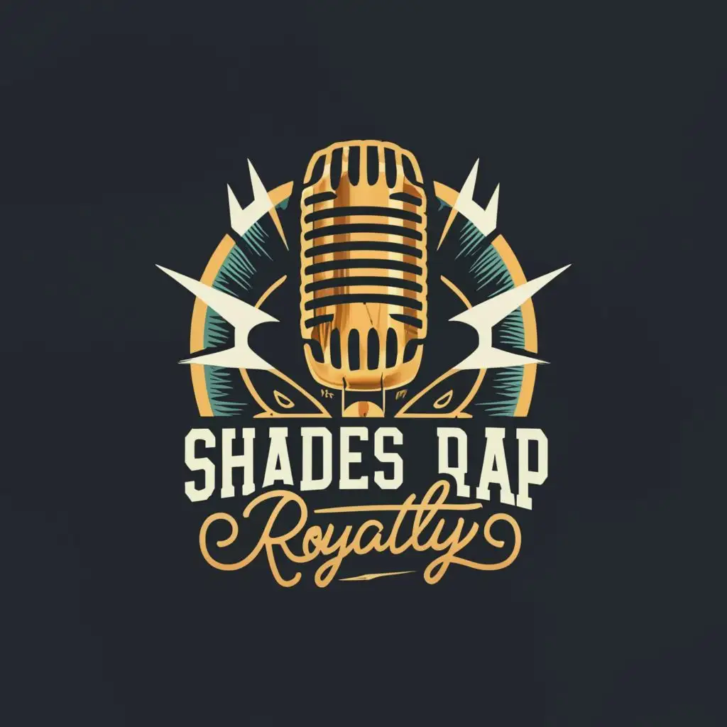 logo, Microphone, with the text "Shades of Rap Royalty", typography, be used in Events industry
