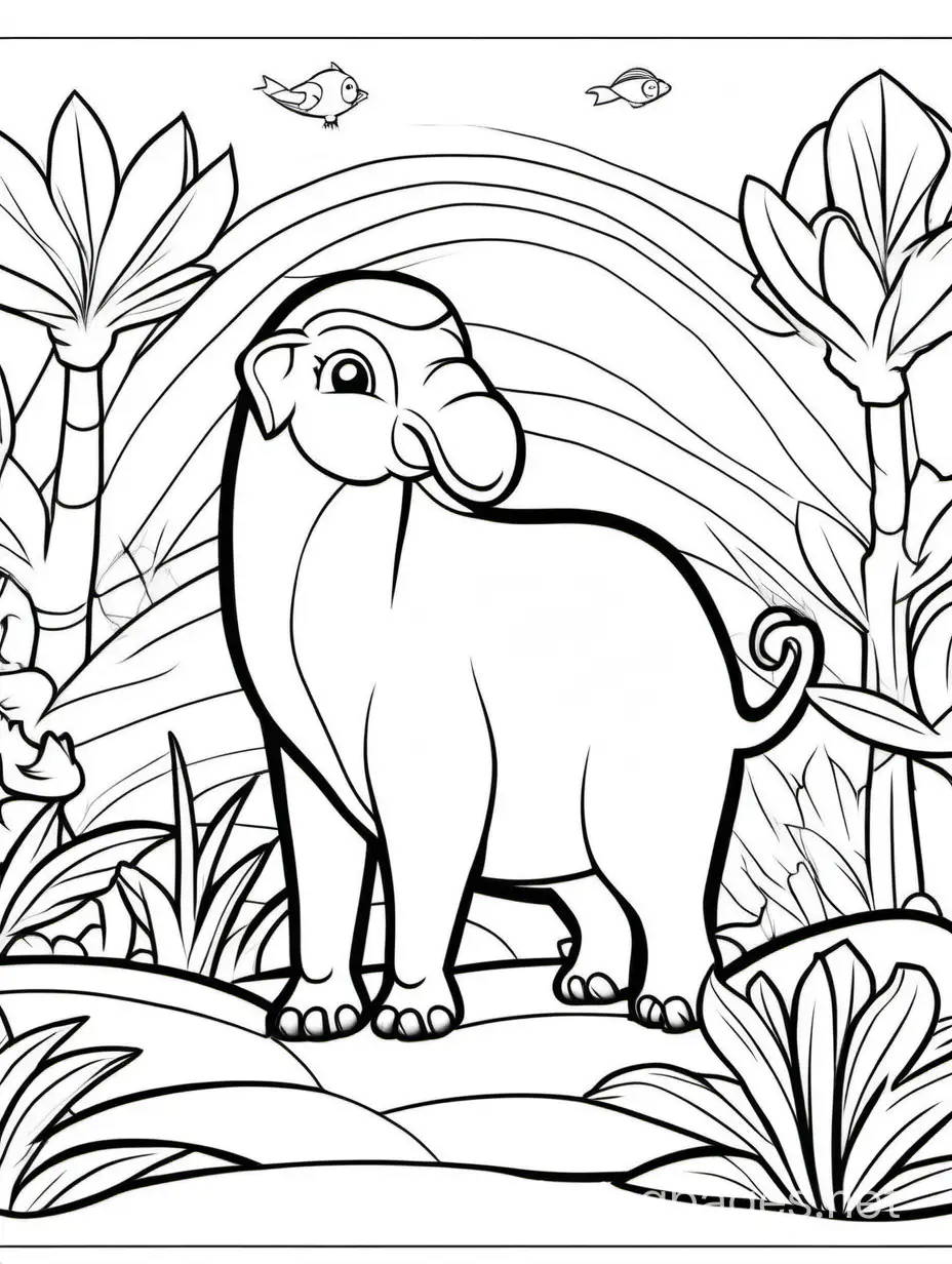 cute animal with his mom  for kids size 4/6, Coloring Page, black and white, line art, white background, Simplicity, Ample White Space. The background of the coloring page is plain white to make it easy for young children to color within the lines. The outlines of all the subjects are easy to distinguish, making it simple for kids to color without too much difficulty