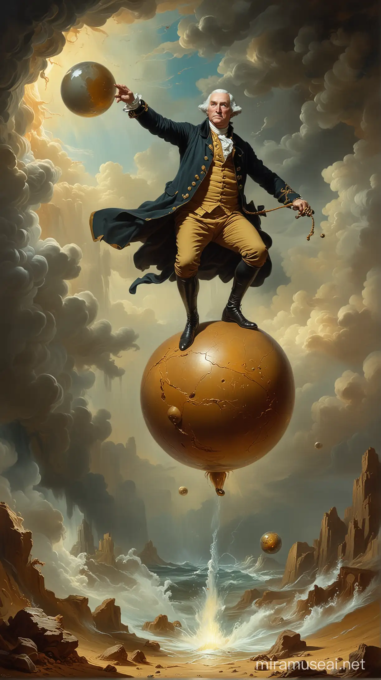 Surreal Portrait George Washington Descending into Hell on a Bouncing Ball
