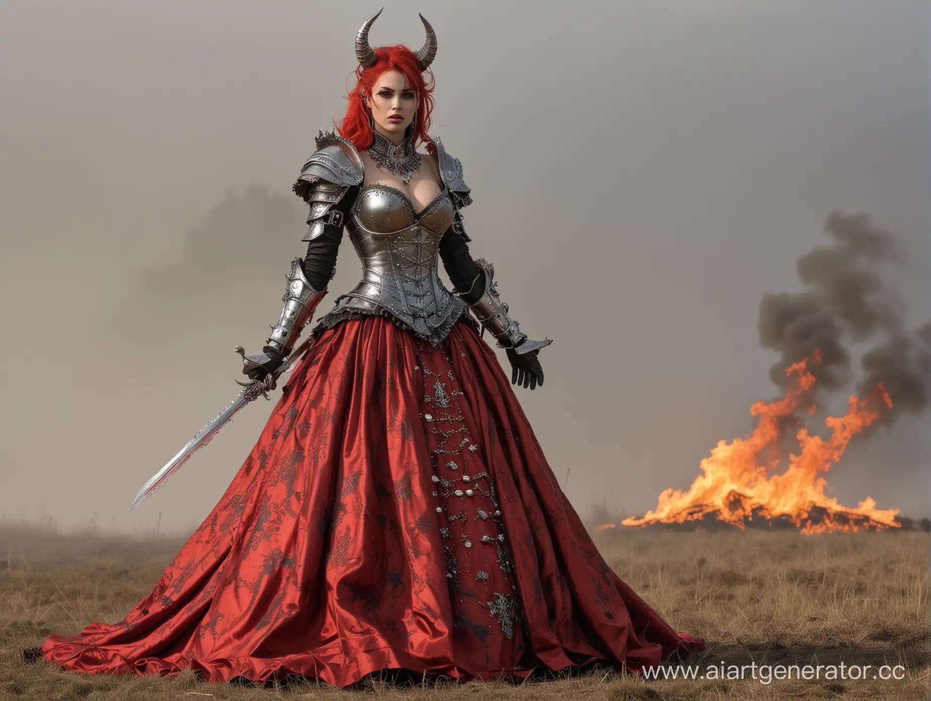 Tzeentchian-Demon-Woman-in-Shining-Steel-Armor-on-Ancient-Cathayan-Battlefield