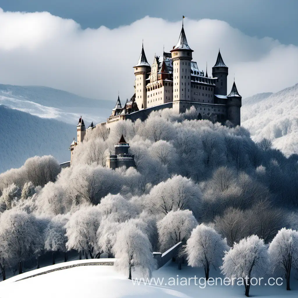 SnowCovered-Hilltop-Castle-Majestic-Fortress-Amidst-Winters-Embrace
