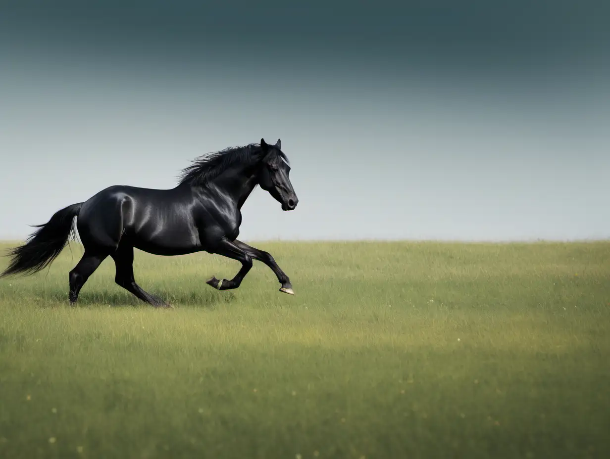 Majestic Black Horse Galloping Across the Vast Meadow
