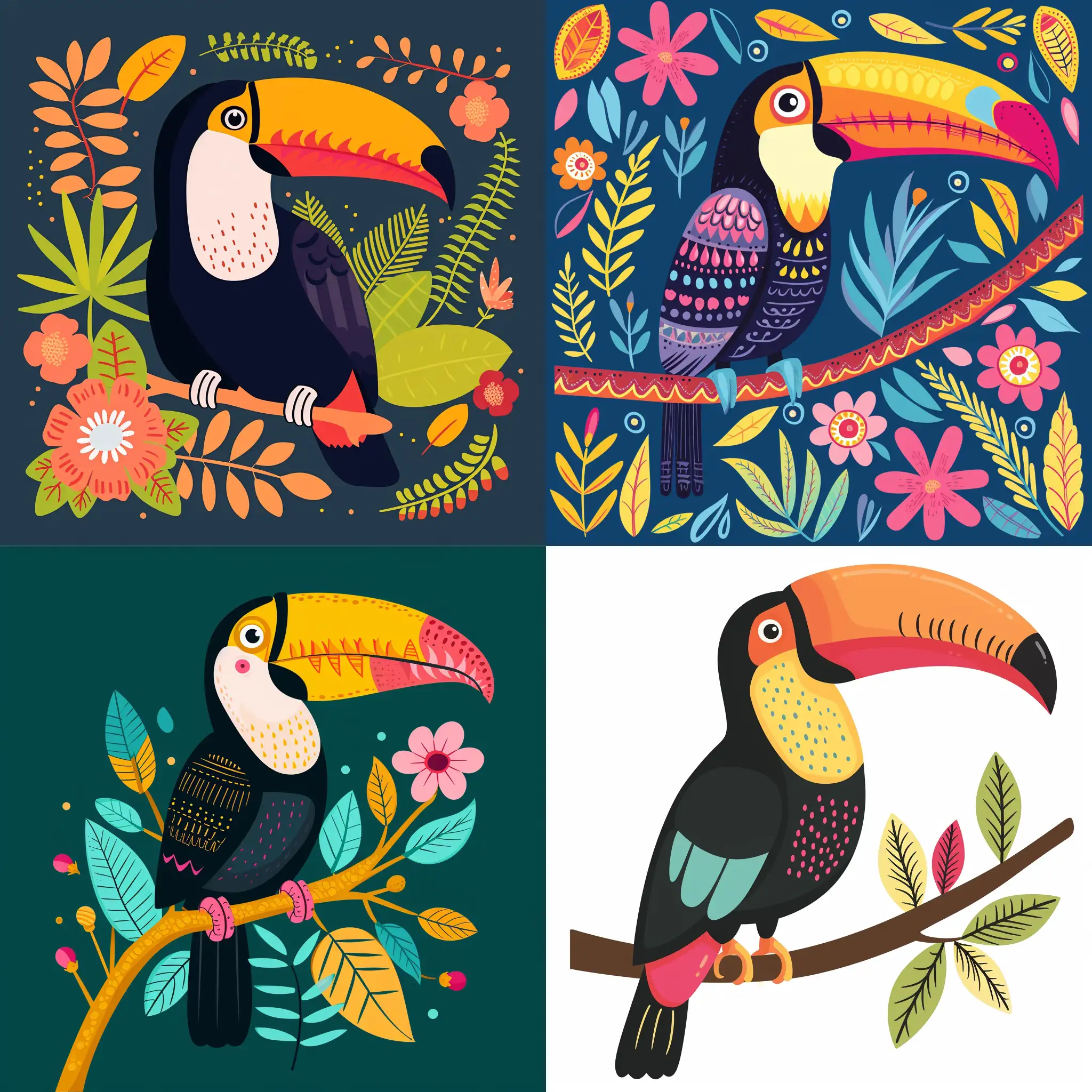 clip art of boho toucan, in flat style