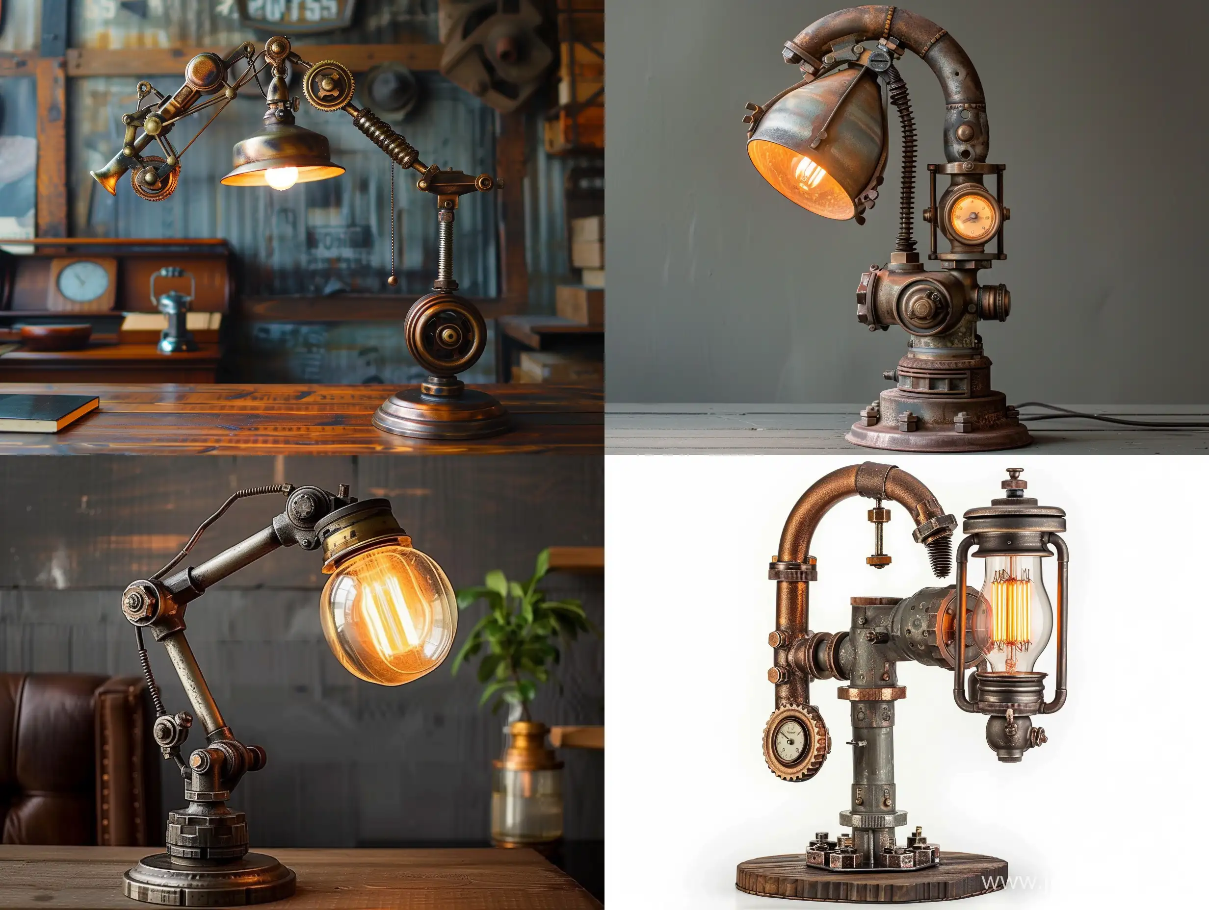креативная настольная лампа, лампа стимпанк, бронзовый светильник, настольный светильник