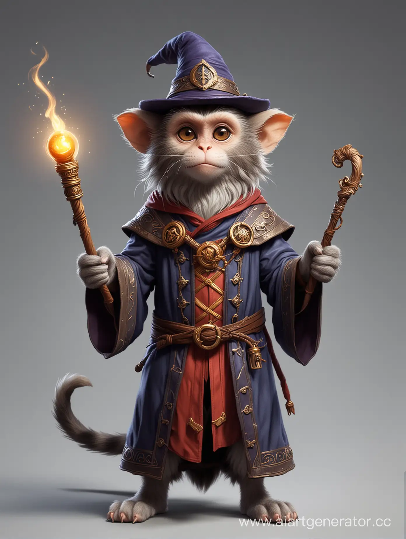 Кошко-обезьянка в костюме волшебника c жезлом стиль DnD