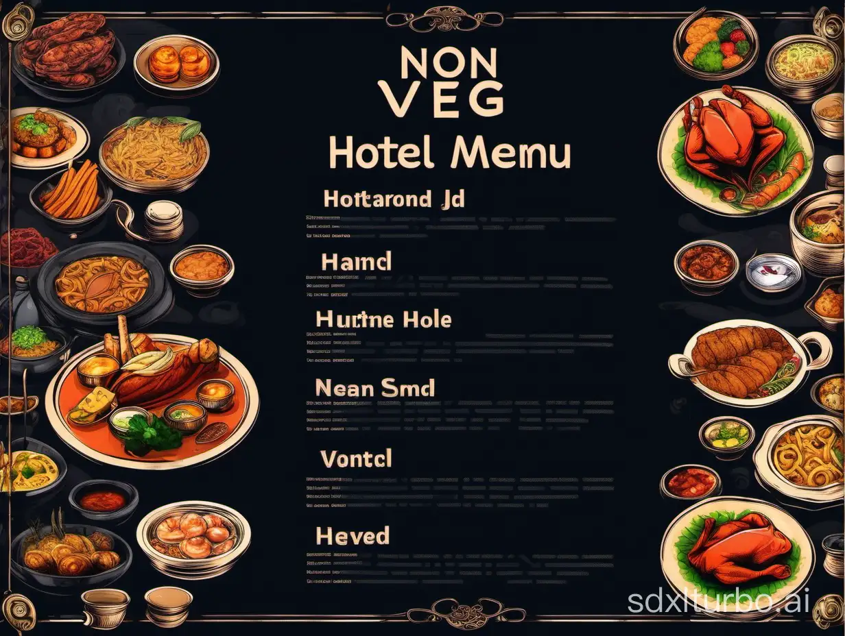 non veg hotel menu background with some dishes in attractive dark theme