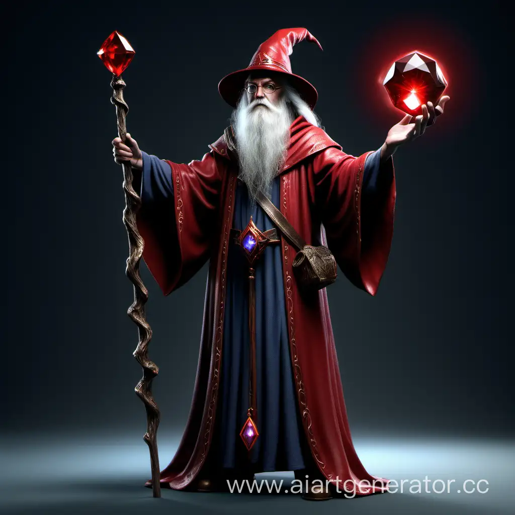 Wizard with red magic and staff with a red gem