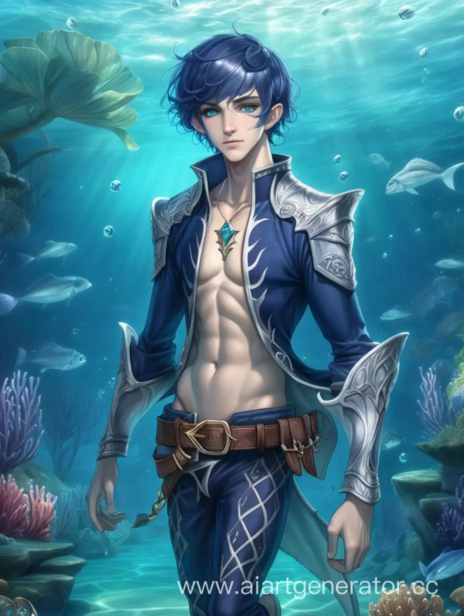 Mysterious-Sea-Elf-with-Dark-Blue-Hair-and-Silvery-Eyes-Swimming-Underwater