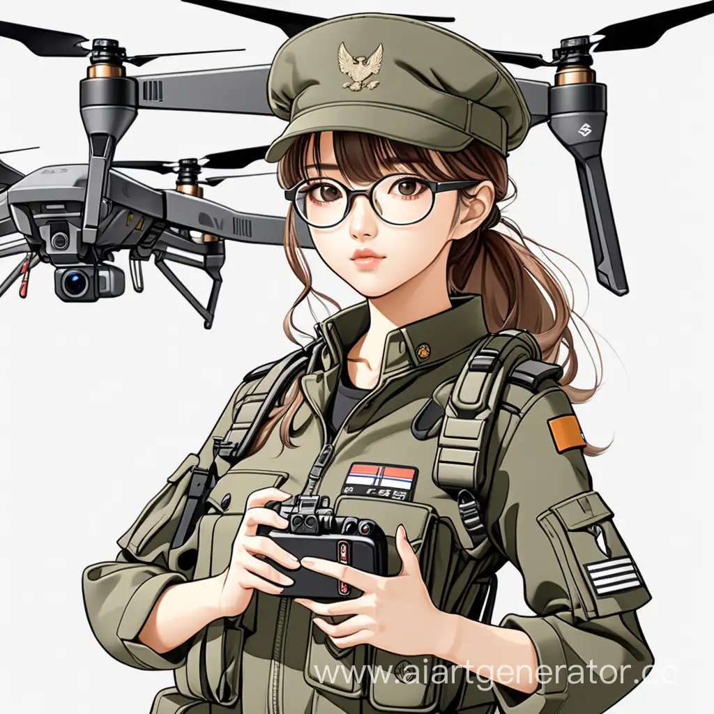 Anime-Korean-Girl-in-Military-Tactical-Uniform-with-Drone