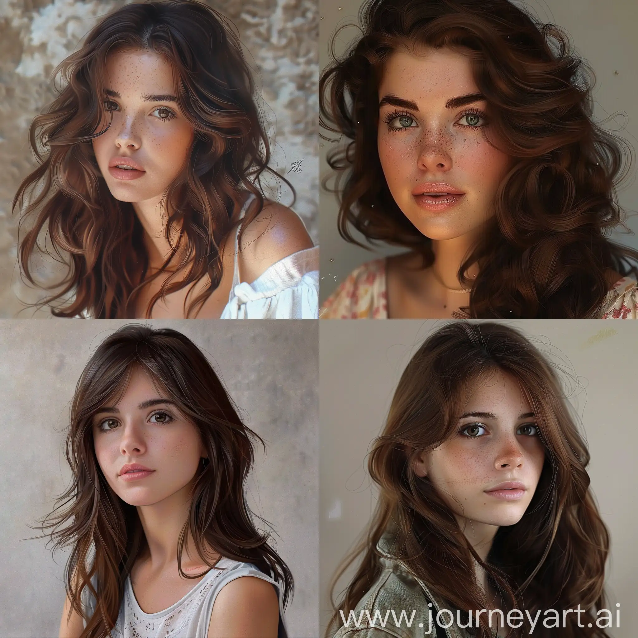 make a realistic protrit of a brown haired girl 