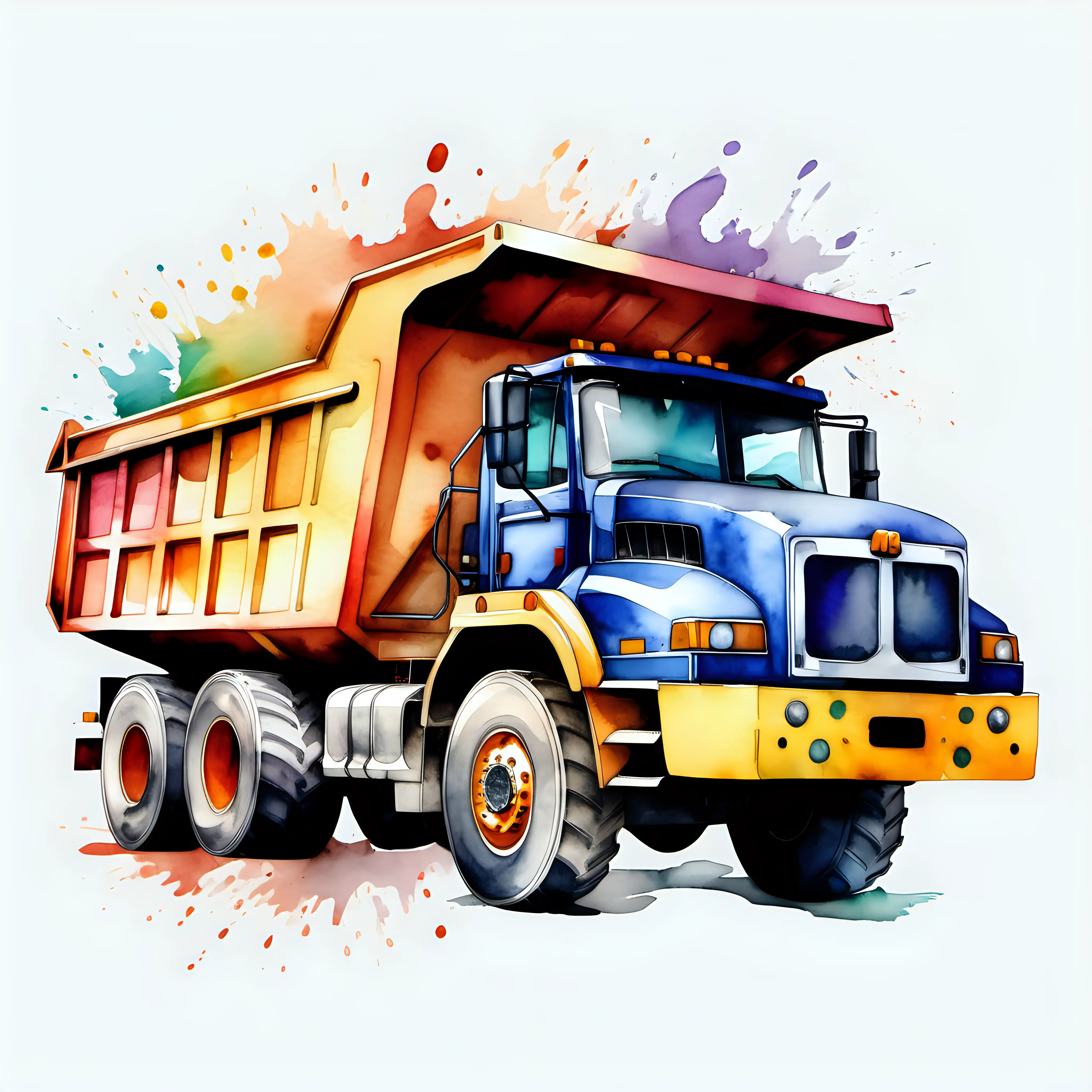 Multicolor watercolor dump truck with clear background

