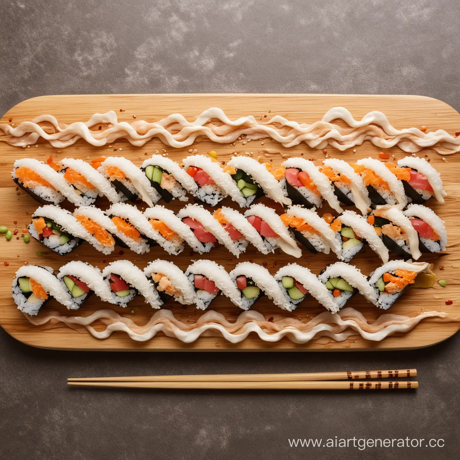 Colorful-Sushi-Rolls-with-Sine-and-Cosine-Waves-Vibrant-Display-at-Japanese-Restaurant
