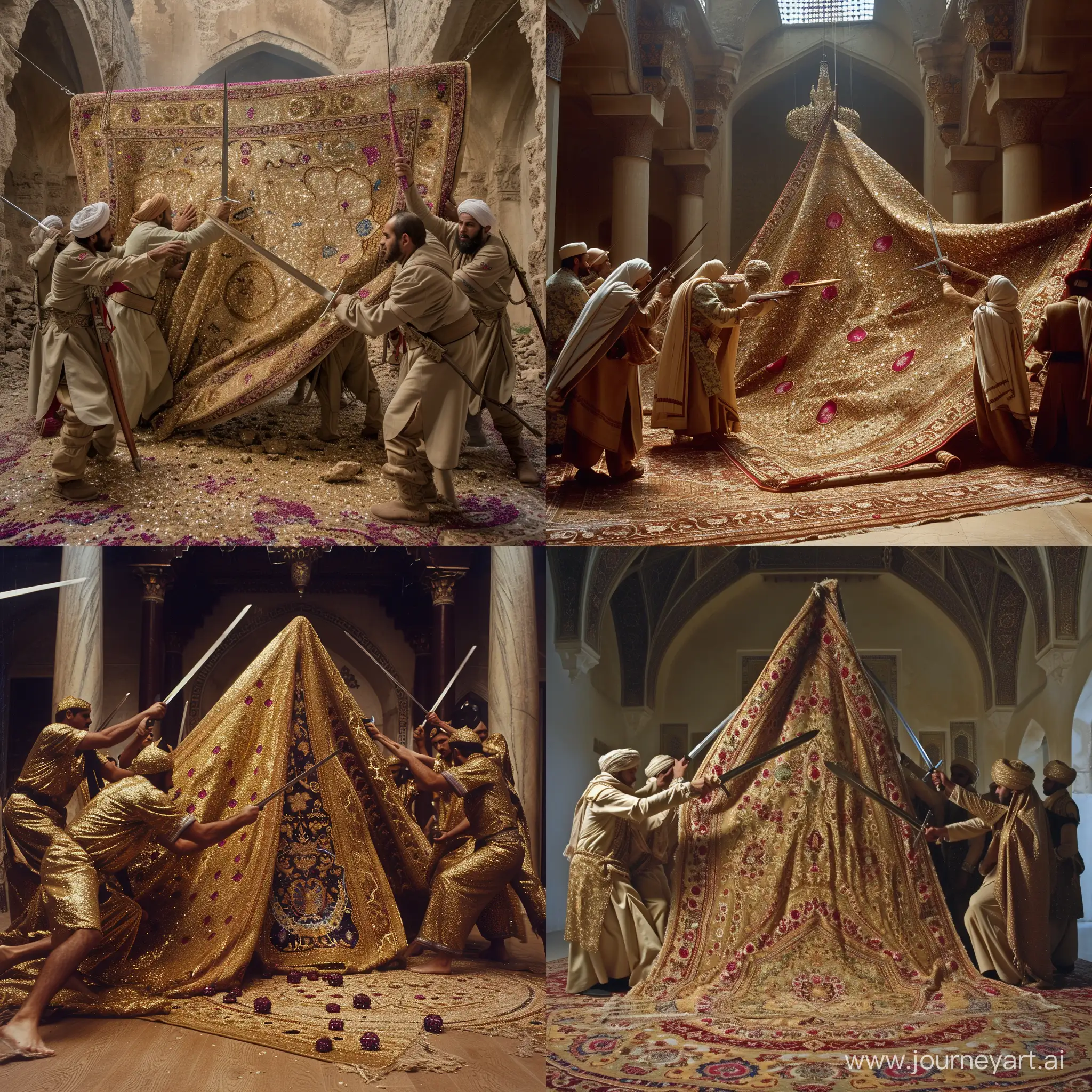 Arab-Soldiers-Pillaging-Golden-Persian-Carpet-in-Bam-Castle