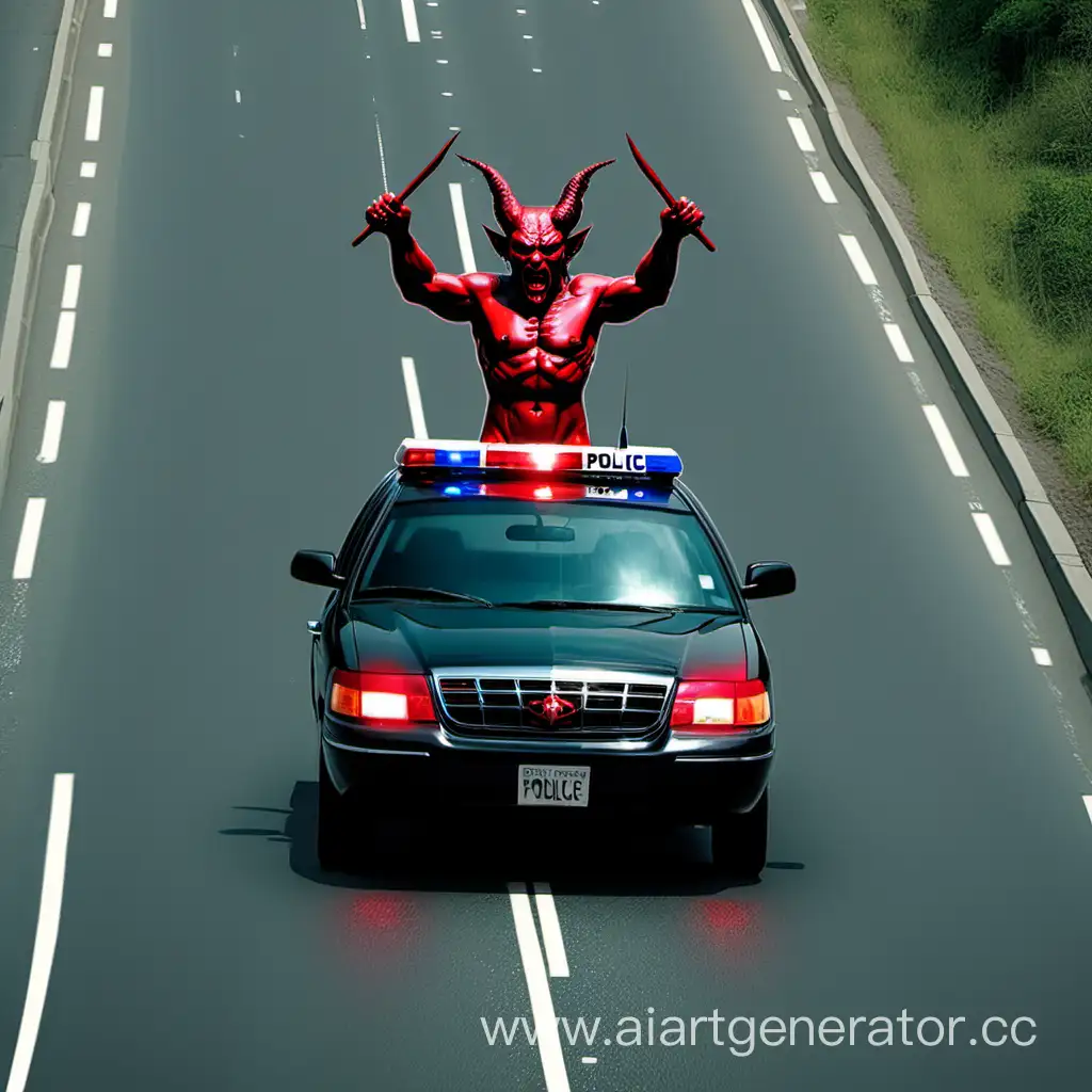 satan police inside the car In the middle of the road 
