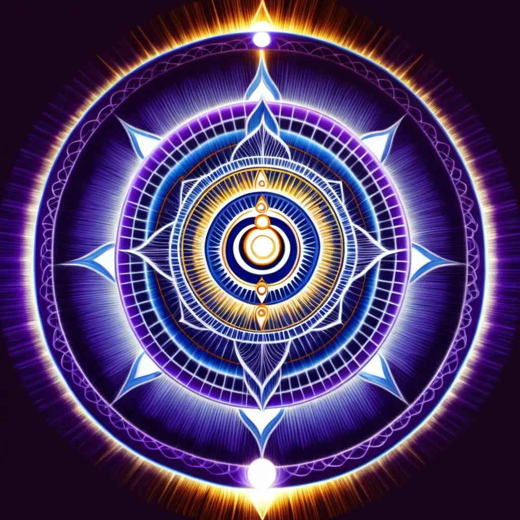 Sacred Third Eye Chakra Mandala with Harmonious Frequencies and Radiant Light