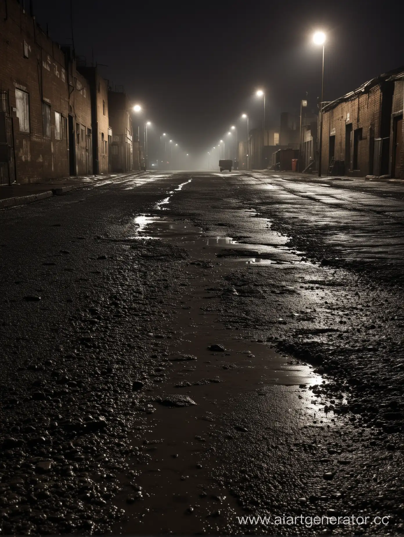 Urban-Street-at-Night-with-Lantern-in-the-Mud-and-Slush