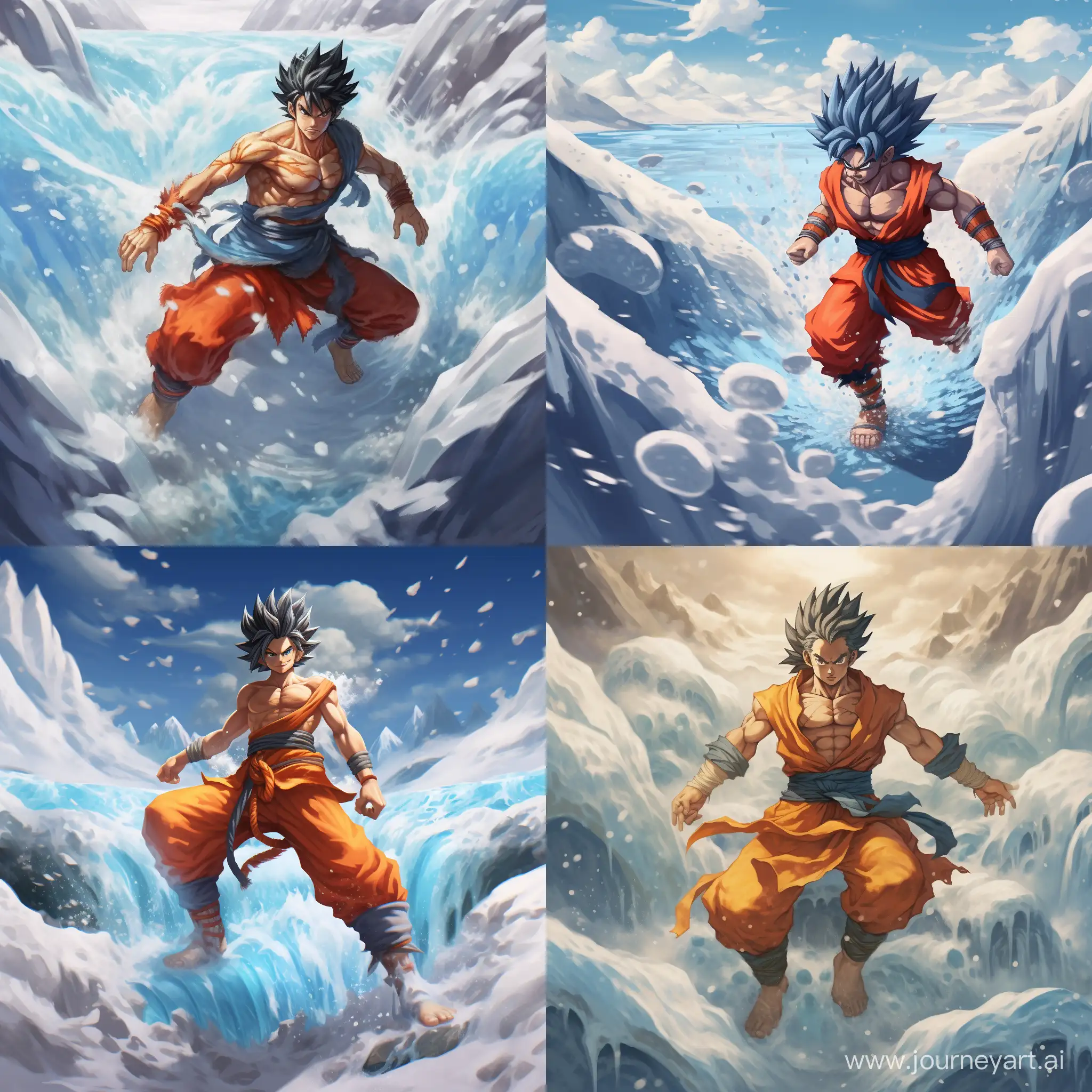 Epic-Battle-Son-Goku-Shatters-Ice-River-Amidst-the-Clouds