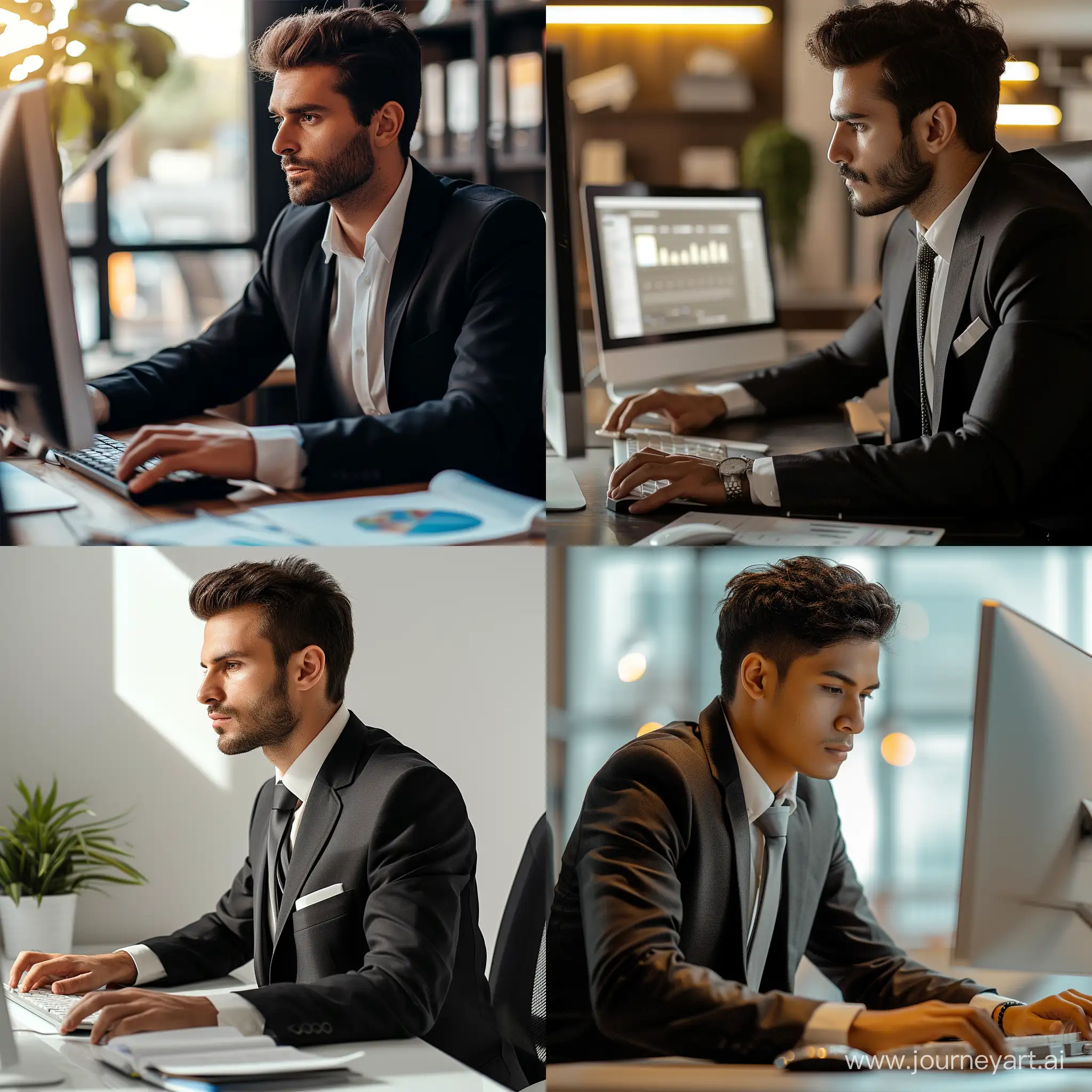 Businessman-in-Suit-Working-on-Computer