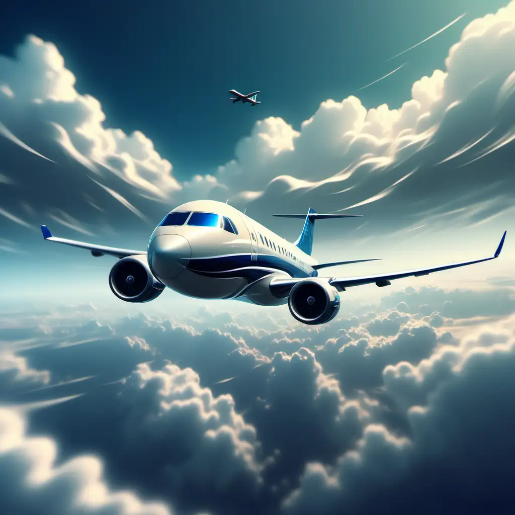 A sky landscape with an elegant plane in a windy day, epic style, ultra detailed