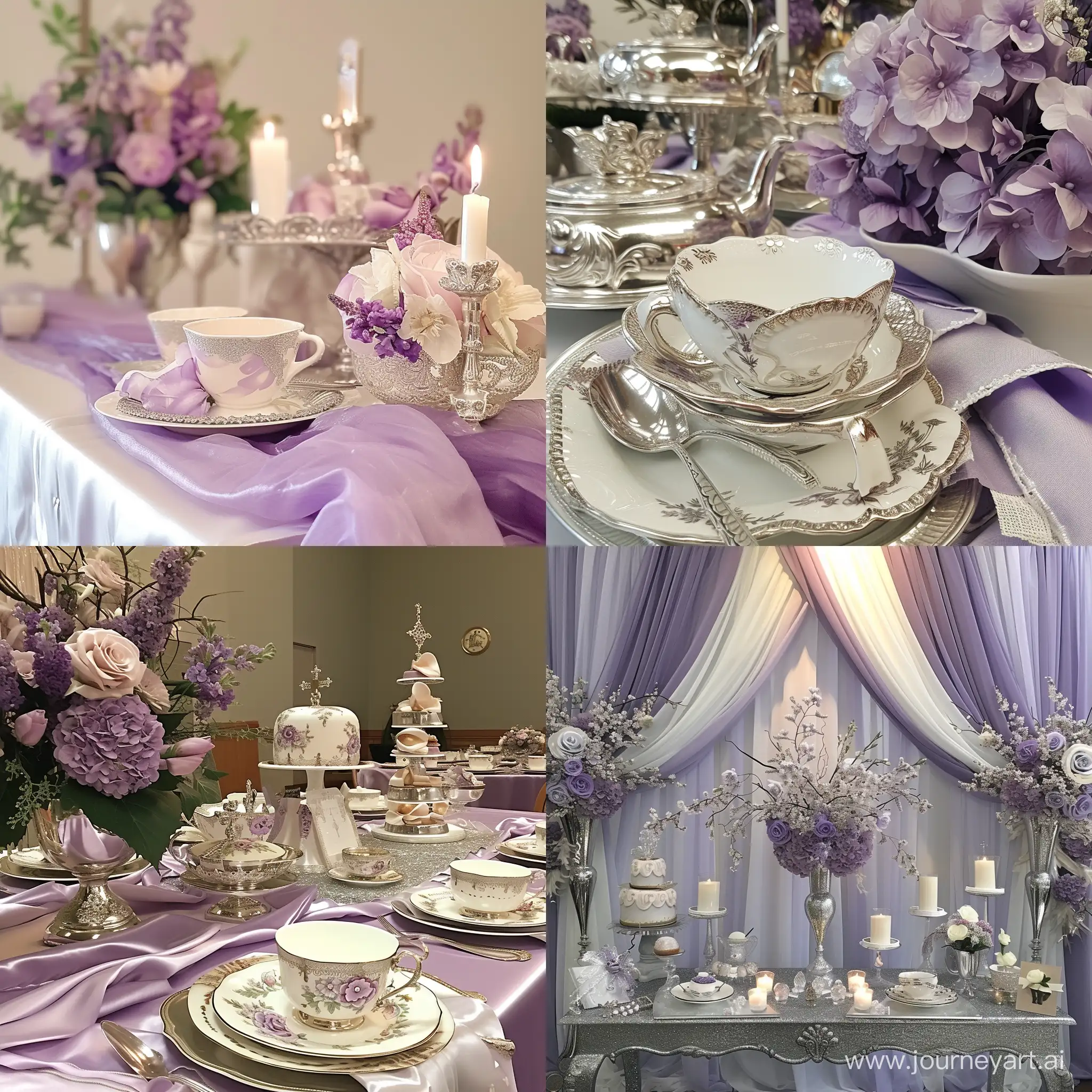 decoração para chá de mulheres na igreja nas cores lilás e prata