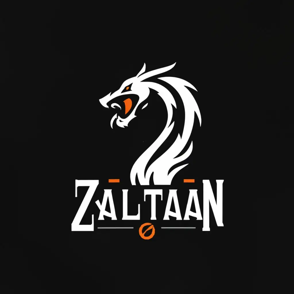 a logo design,with the text "ZALTAAN", main symbol:Black and white colour dragon falme coming out of mouth.,Moderate,clear background