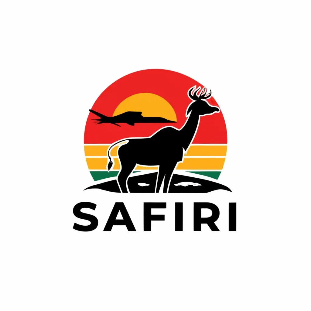 logo, Safiri: This means “travel” in Swahili and could be a good name for a business that sells travel-related products, such as bags, blankets, or wine. These products are useful for travelers who want to explore Kenya’s diverse landscapes and wildlife34. A possible logo for Safiri could be a silhouette of a safari animal, such as a giraffe or an elephant, with the name written below, using colors like green, blue, and white., with the text "SAFIRI", typography, be used in Travel industry