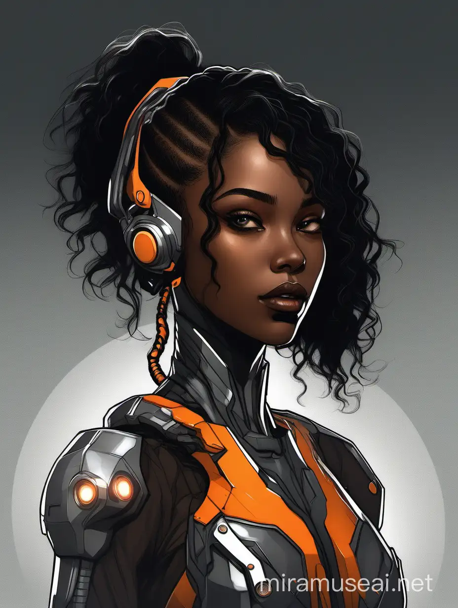 Futuristic Portrait Young Ebony Woman with Cybernetic Implants