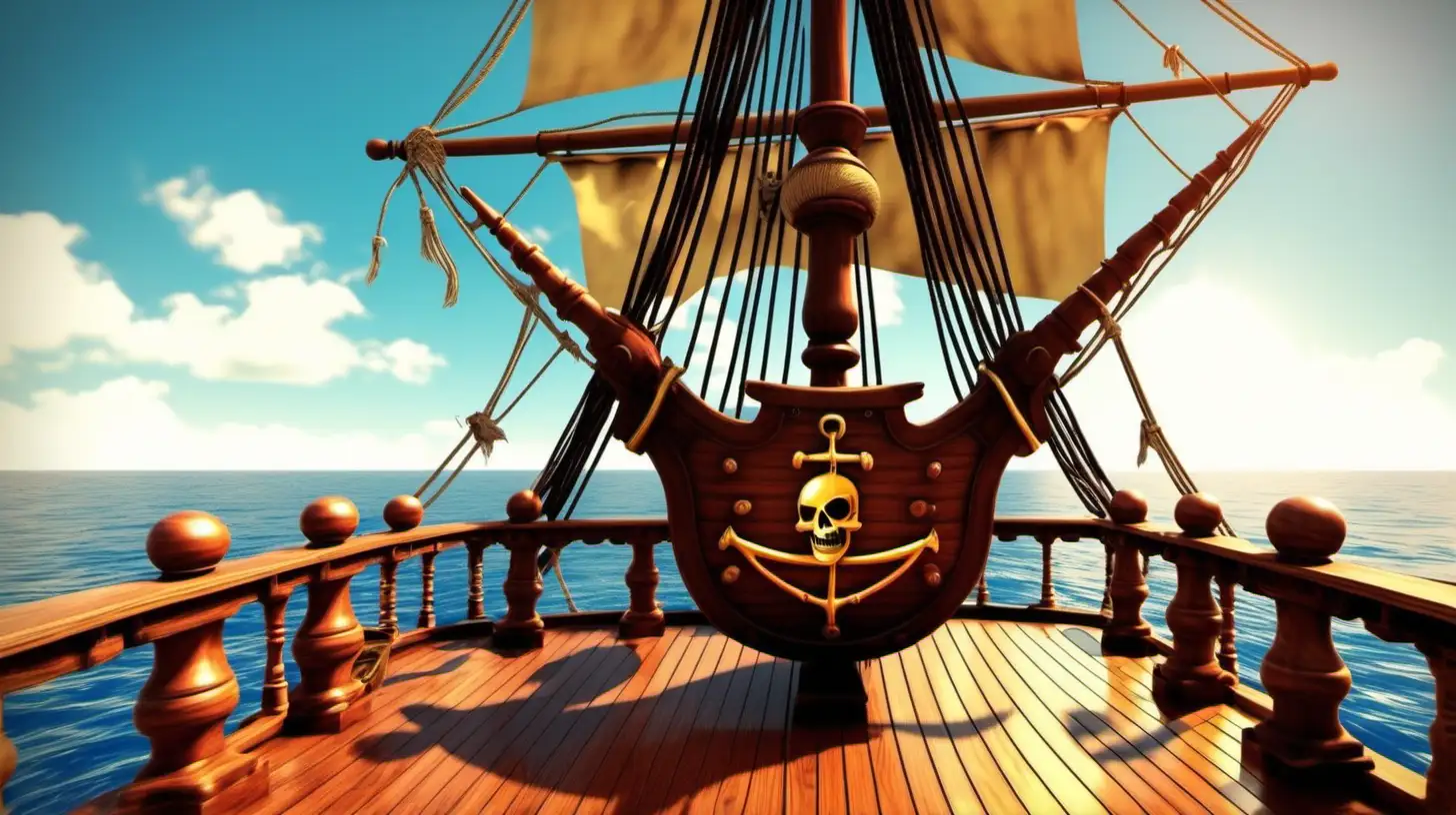 Sailing the Seas on the deck of a pirate ship, beautiful sunny day, background for kids animation -- ar 16:9
