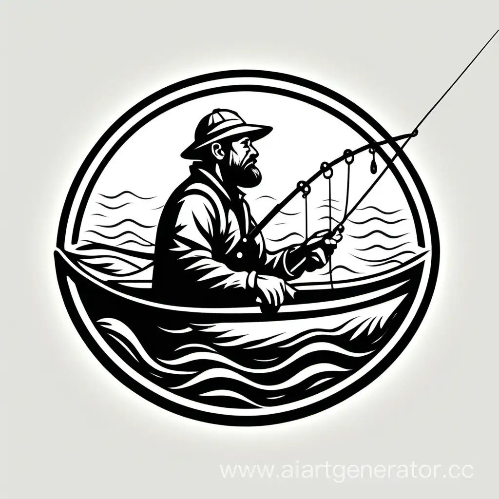 Logo, a fisherman fishing on a boat in the sea