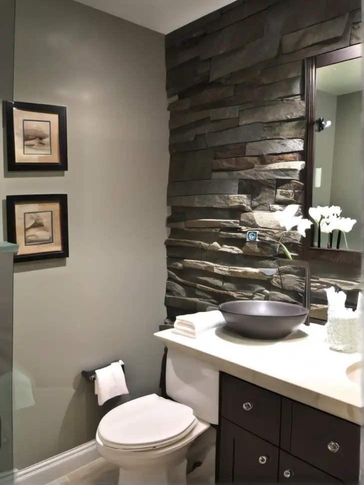 Modern Bathroom with Stone Veneer Accent Wall