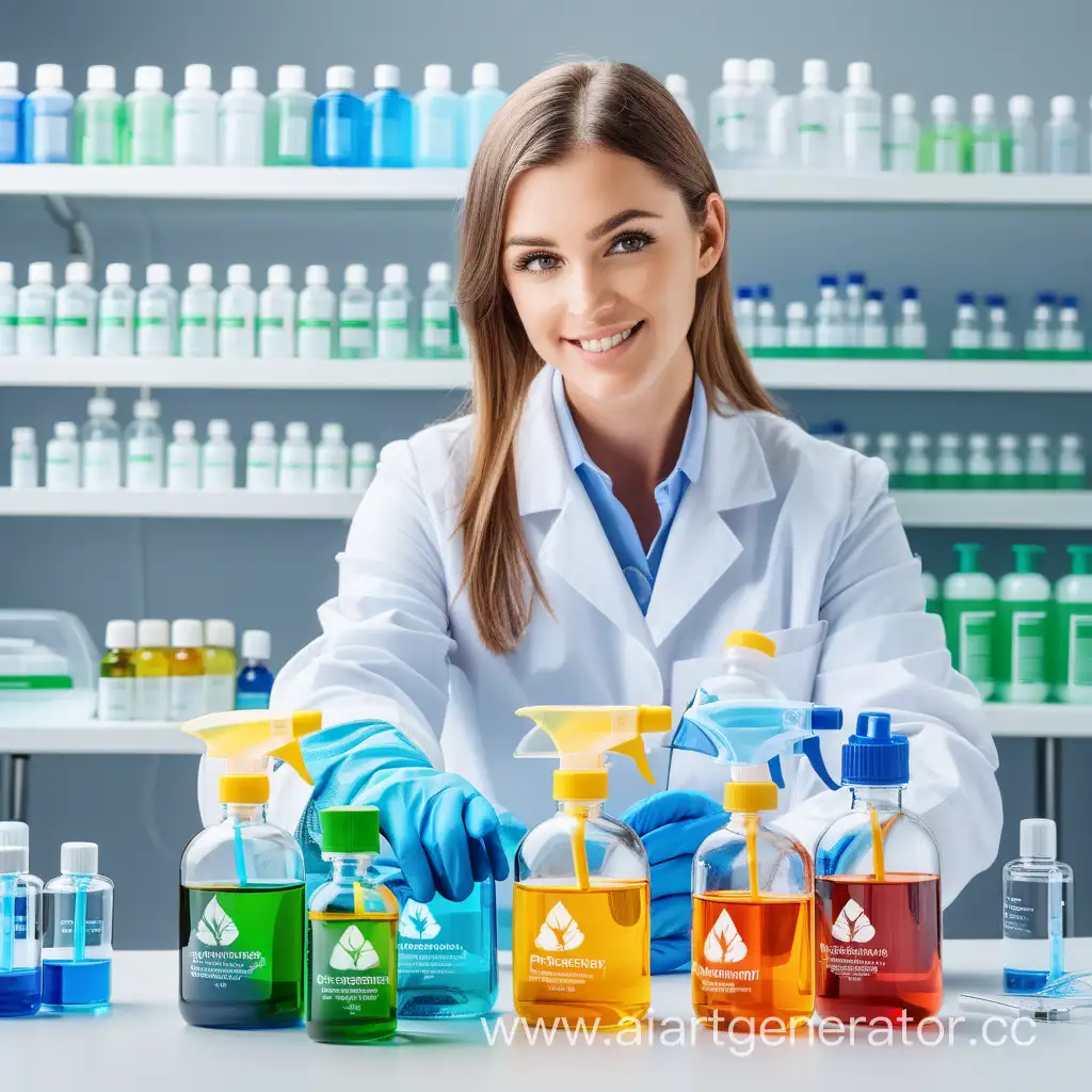 Компания Эколаджикал производитель моющих и дезинфицирующих средств. Красивая лаборатория с красавицами лаборантками которые создают бытовую химию в красивой упаковке с логотипом Септохим.