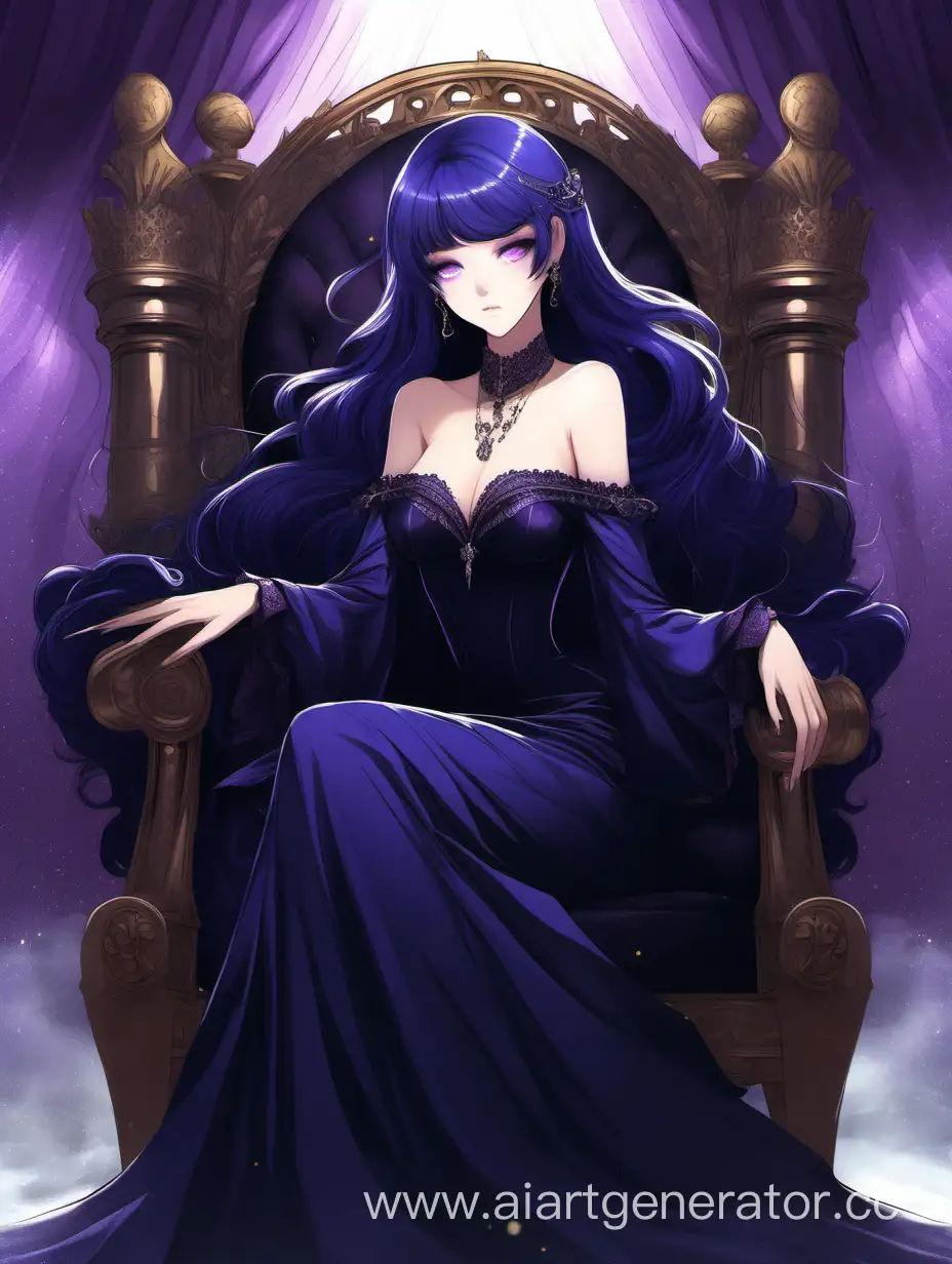 Aristocratic-Girl-with-Dark-Blue-Hair-Sitting-on-Throne-in-Black-Dress