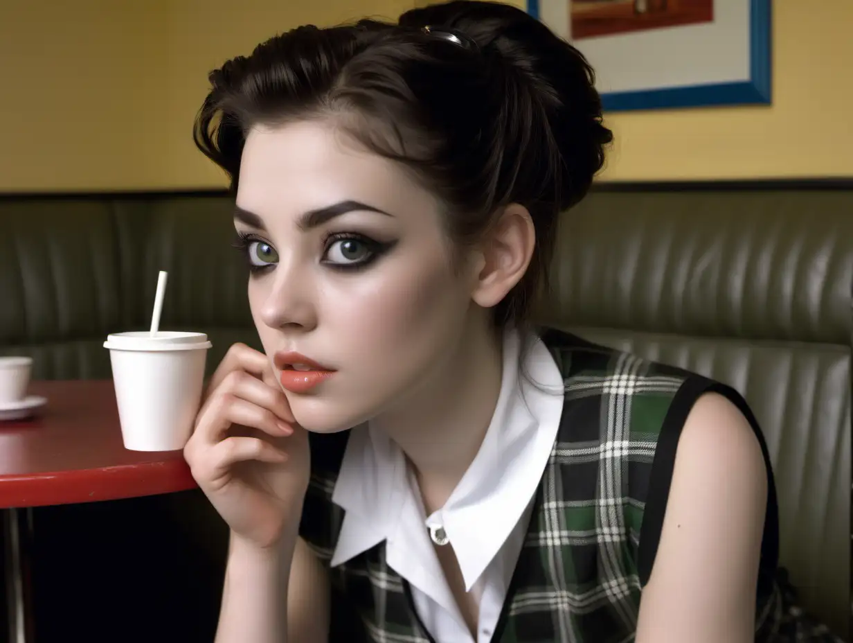 Stunning Jennifer Connolly in 80s Cafe Scene with Study Books and Coffee