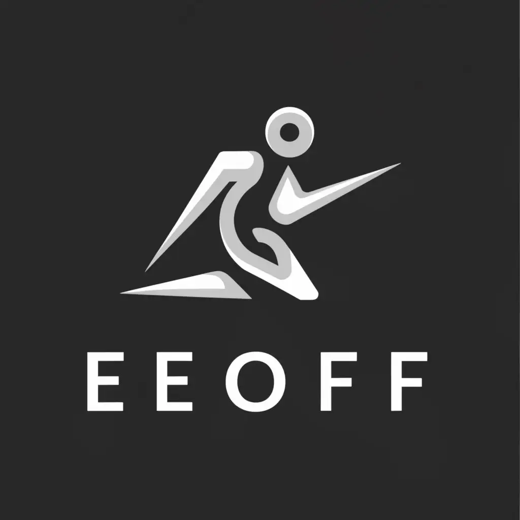 a logo design,with the text "E O F", main symbol:running man,Minimalistic,be used in Sports Fitness industry,clear background