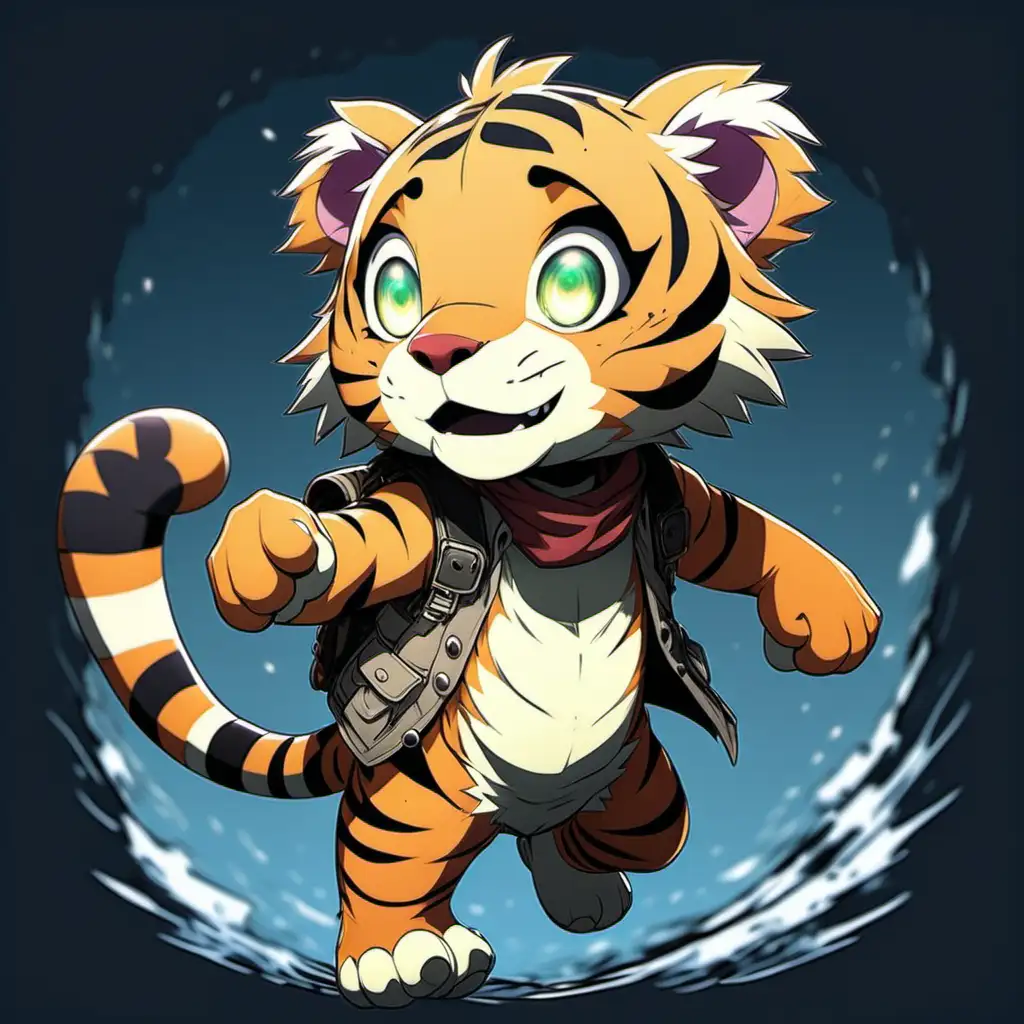 cute anime style tiger made in abyss, he is Hobbes of calvin and hobbes