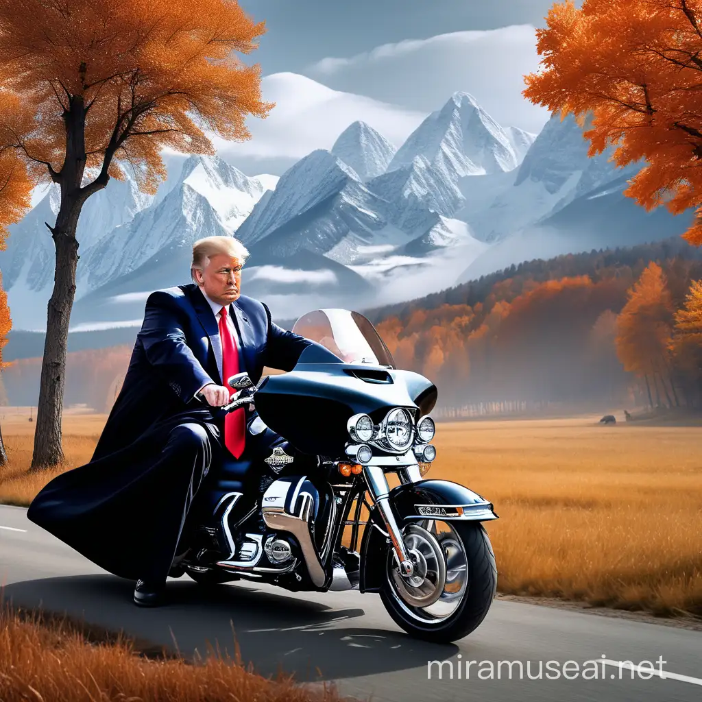 Elderly Putin and Trump Riding Harley Davidson Motorcycles Through Dense Soviet Far East Grasslands