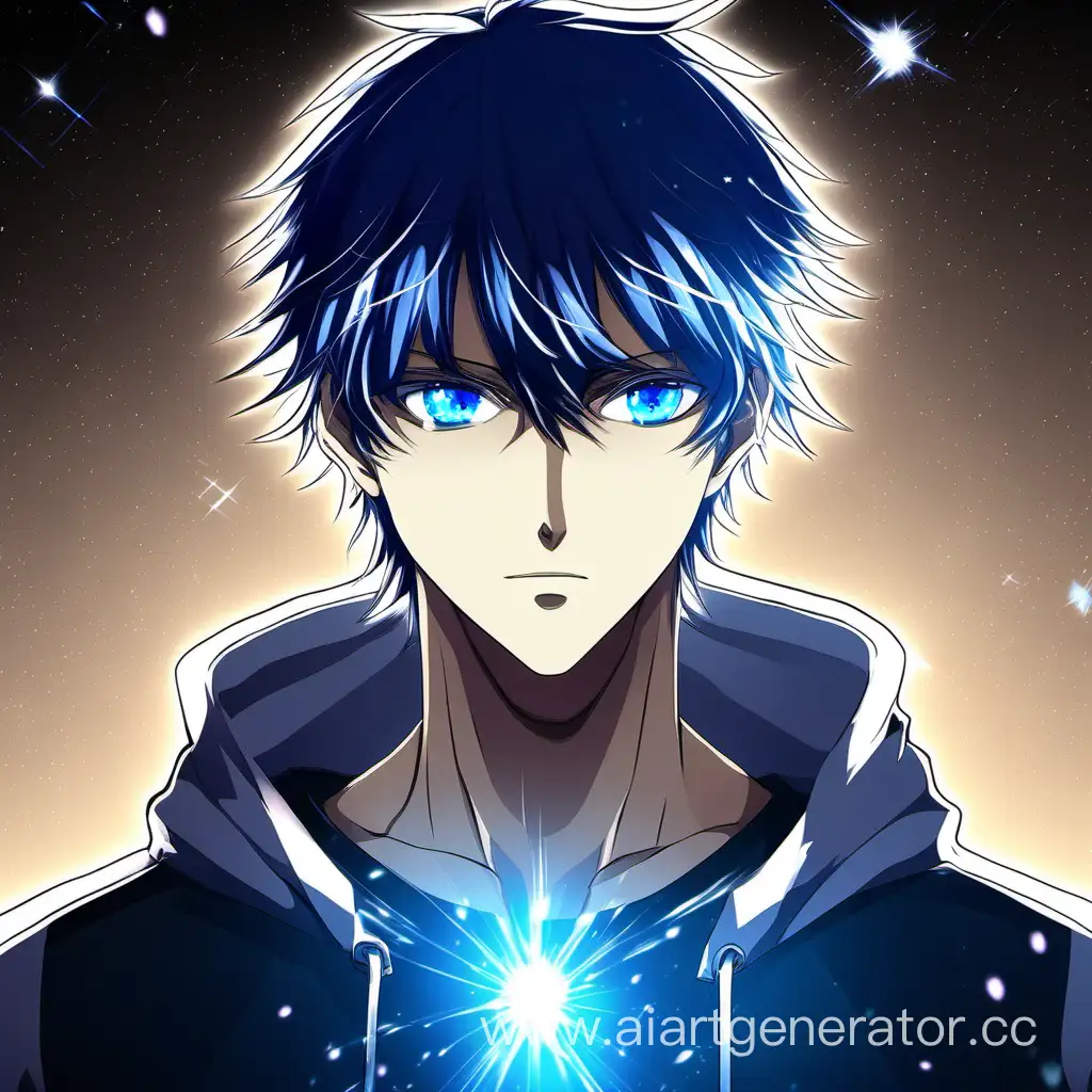 Anime guy with shining blue eyes