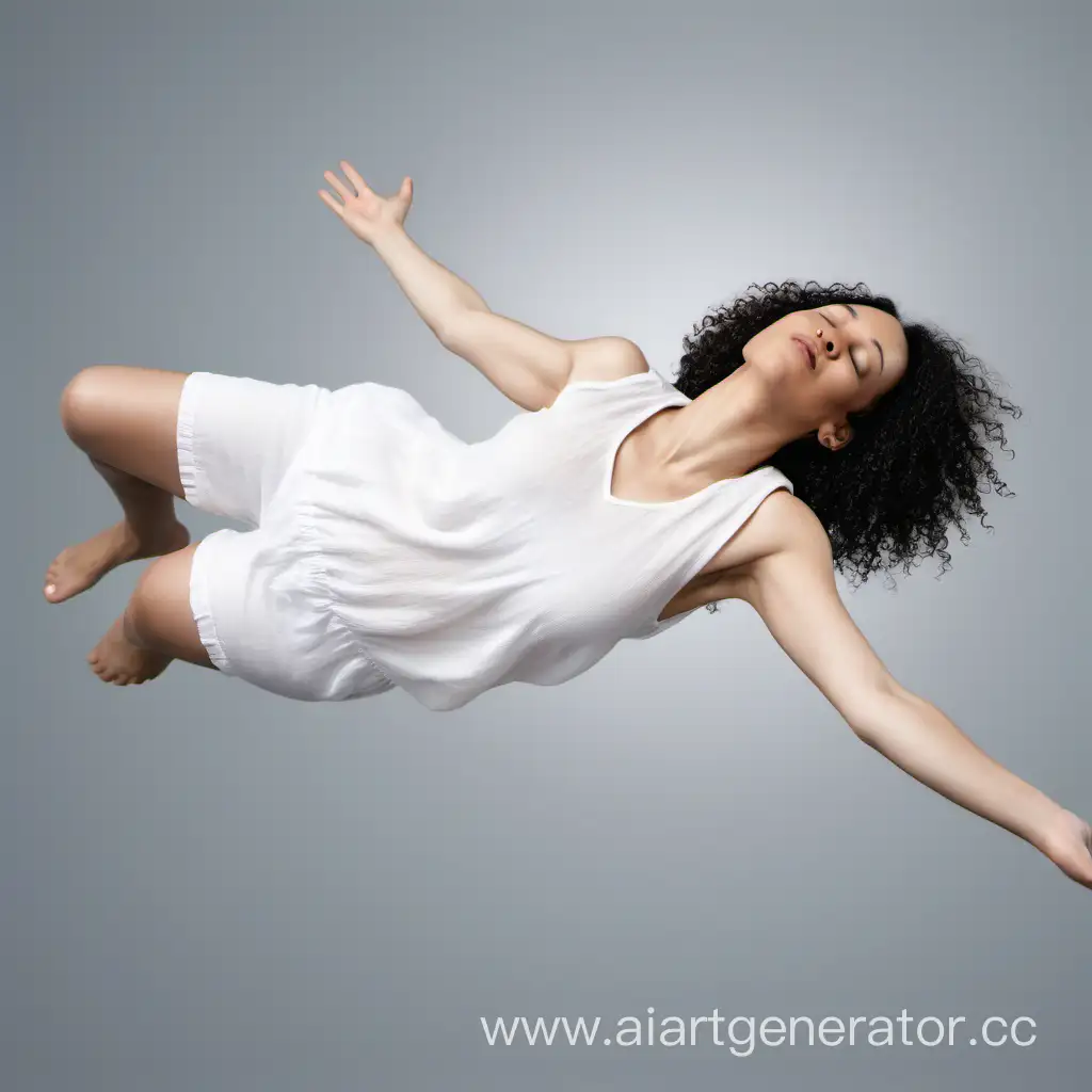 Biracial-Serenity-Tranquil-40YearOld-Woman-Floating-in-Harmony